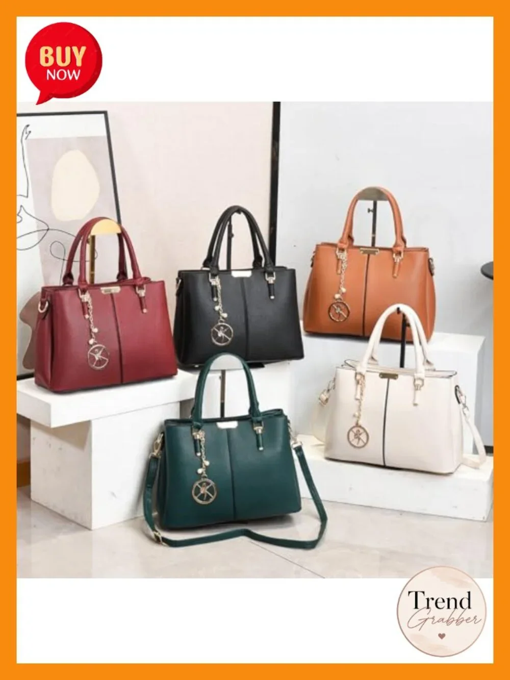 3 Zip Compartments Faux Leather Tote Satchel Handbag Shoulder Bag Top Handle